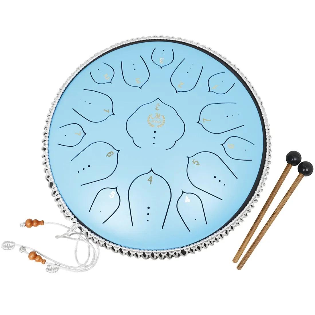 14 Inch 15 Tone Drum Steel Tongue Drum with Handbag Drumsticks Percussion Psychotherapy Meditation Instrument Gift for Beginner небесно-голубой