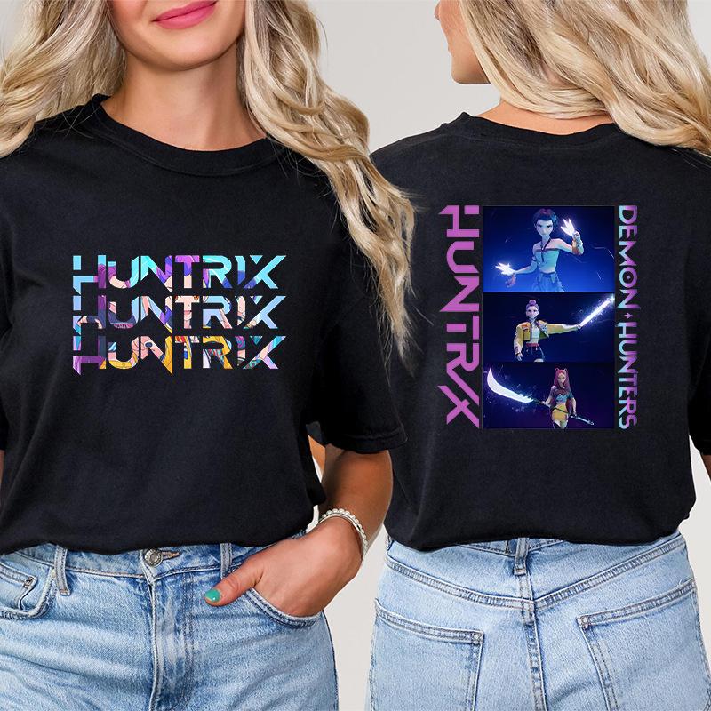 Fashion Korean Short Sleeved T-shirt for Women Clothes Short Sleeved Tees Kpop Demon Hunter HuntrX Oversized Top Y2K Clothing