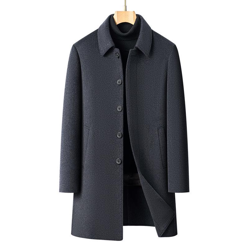 Men's Double-Sided Wool Cashmere Coat with Lapel, Detachable Down Jacket for Winter – Long Coat for Middle-Aged Dads