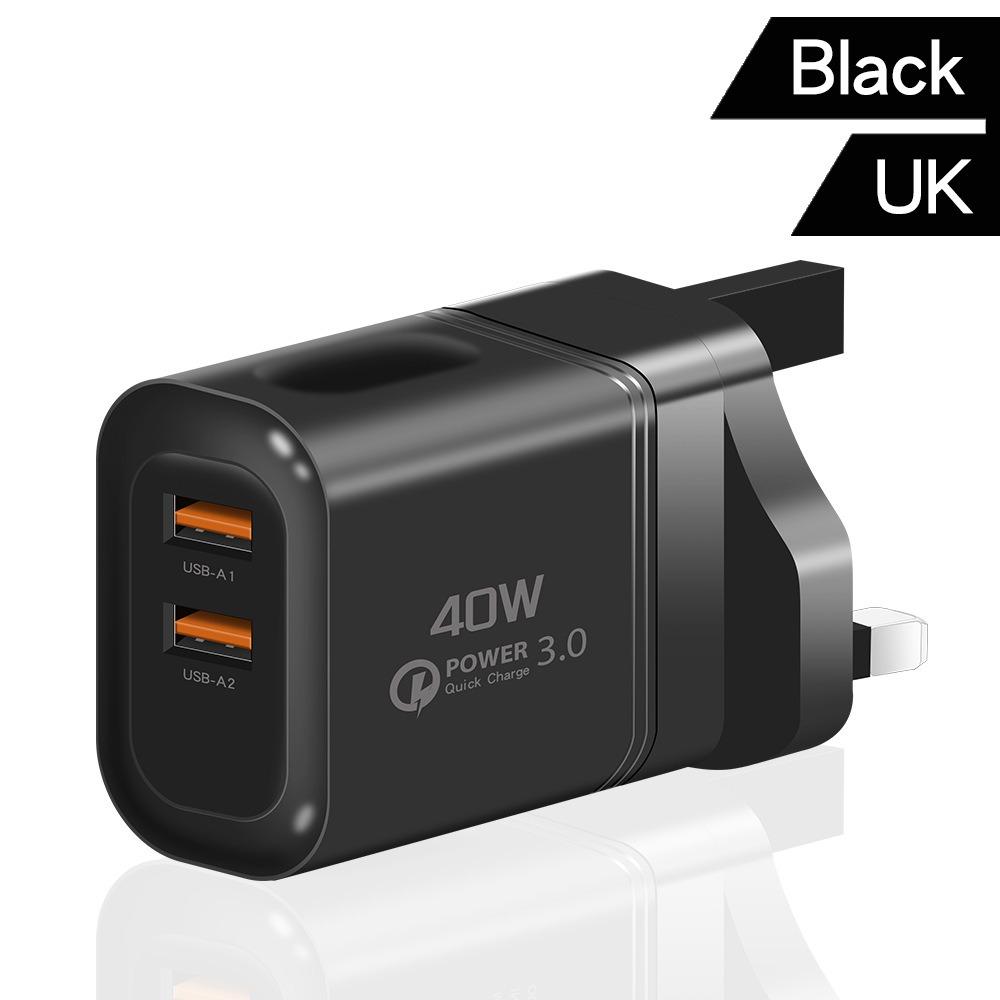 EU/US/UK 40W Charger Plug 2USB Quick Charge Adapter for iPhone/Xiaomi/Samsung