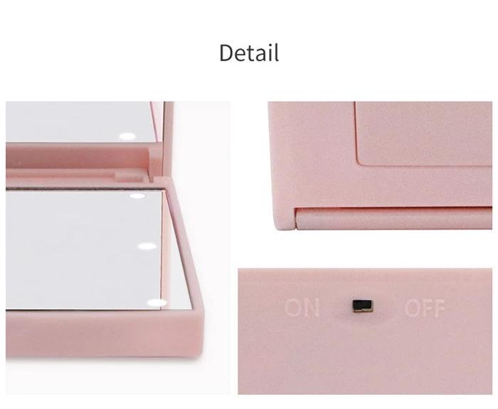 1 Set Led Button Square Folding Mirror Pocket Custom Logo Portable Travel Makeup Mirror