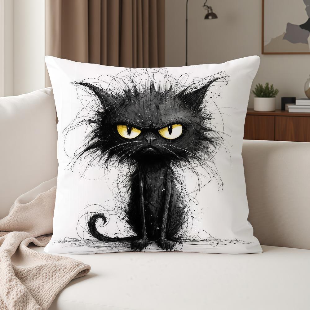 Scruffyl Black Cat Pillow Case Suitable For Bedrooms Living Rooms Cars Home Decoration