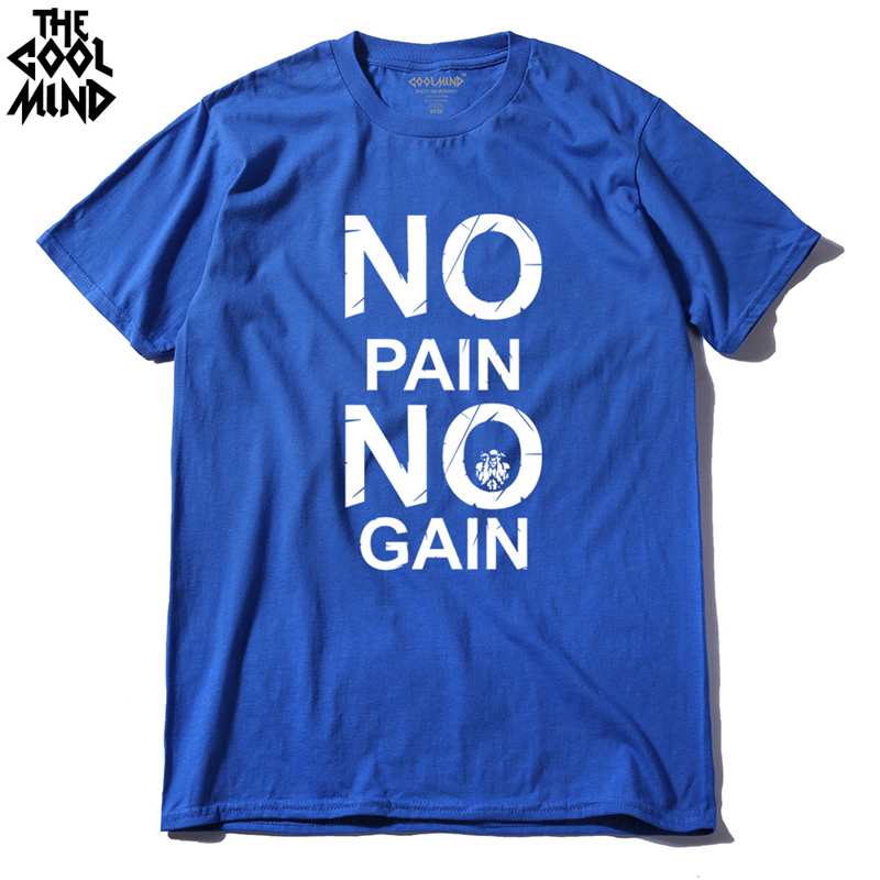 COOLMIND CR0121A Cotton No Pain No Gain Print Men T Shirt Casual Body Building O-neck Men Tshirt Short Sleeve T-shirt Tee Shirt