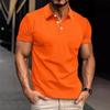 Men's Summer Waffle Striped Lapel Solid Color Button-up Short-sleeved Polo Shirt