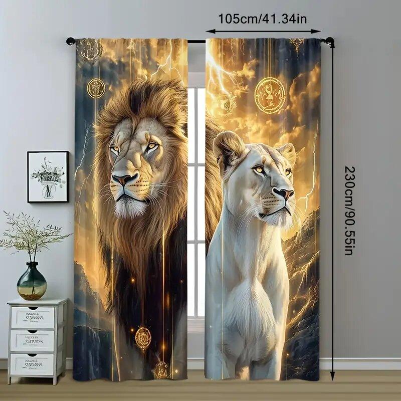 Vibrant Golden Lion Pole Bag Curtains Bedroom Living Room Decoration Home Made Of Polyester Area Decor