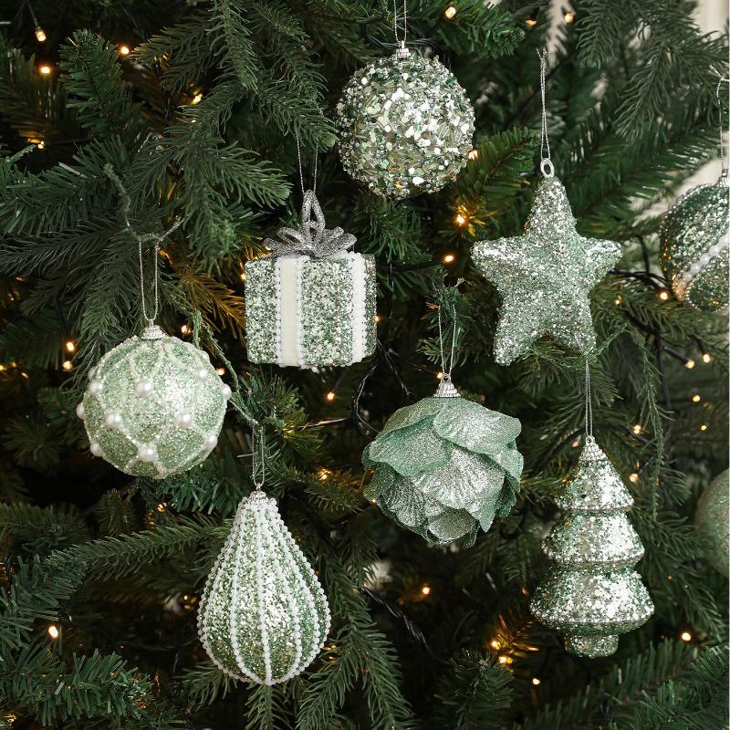 New Green Foam Christmas Ball Heterosexual Pendant Bright Glitter Sticky Powder Christmas Tree Hanging Ball Decorative Pendant Arrangement