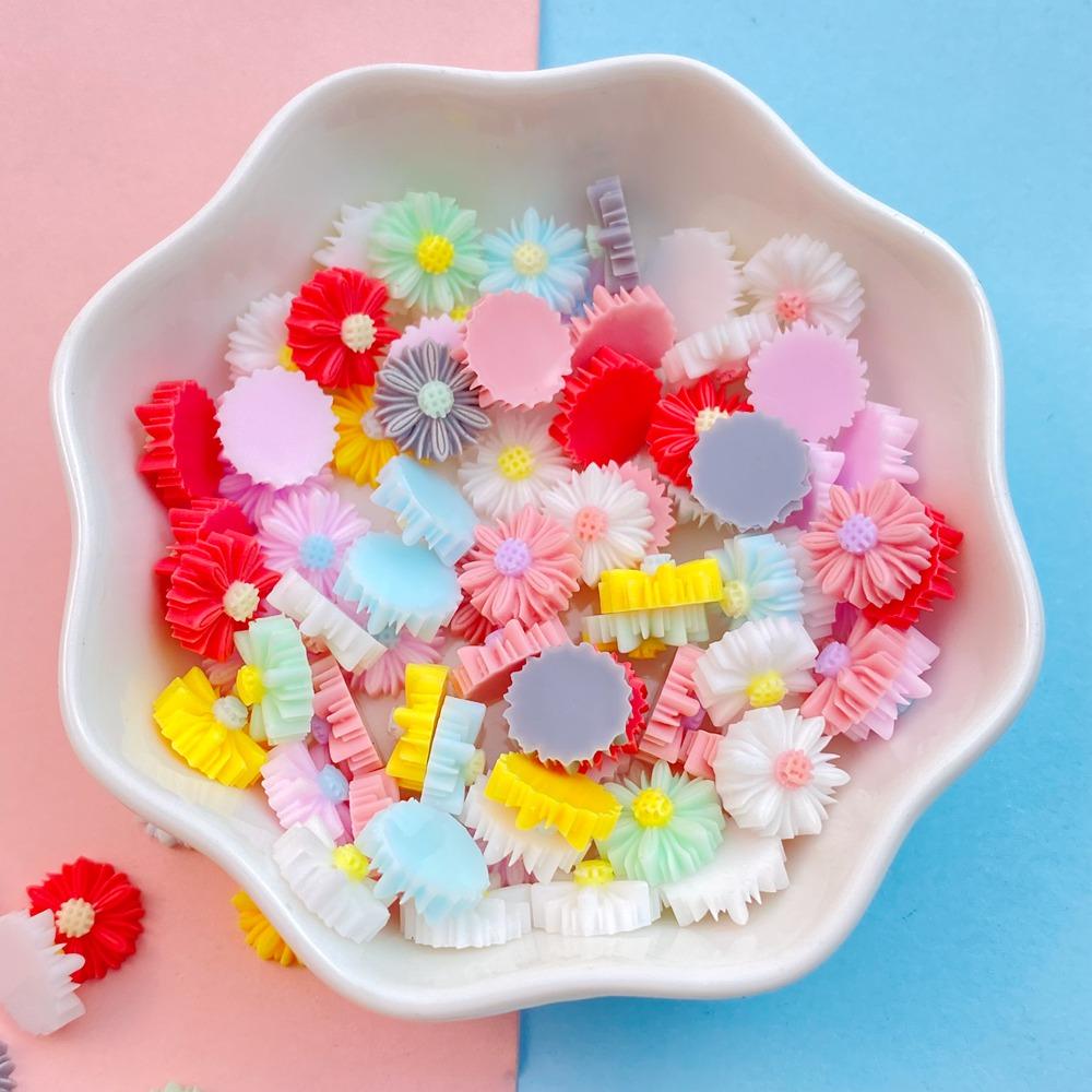 100Pcs New Cute Resin 9mm Colorful Chrysanthemums Series Flat Back Fit Phone Deco Parts Embellishments for Hair Bows Accessories