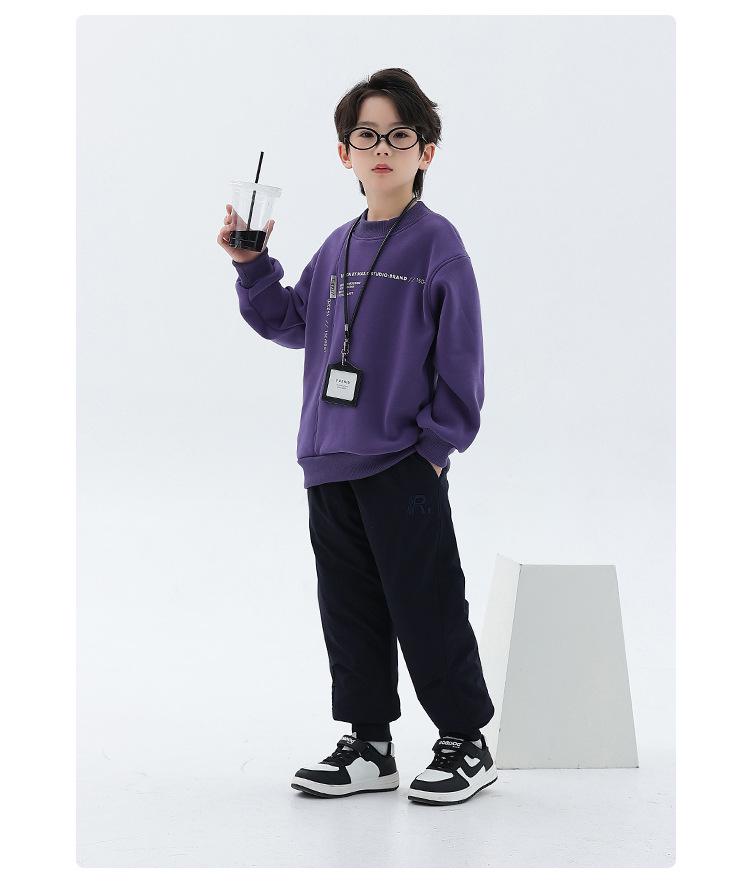 Boys' Thick Velvet Hoodie - 2025 Winter Collection: Warm, Trendy Long Sleeve Round Neck for Kids