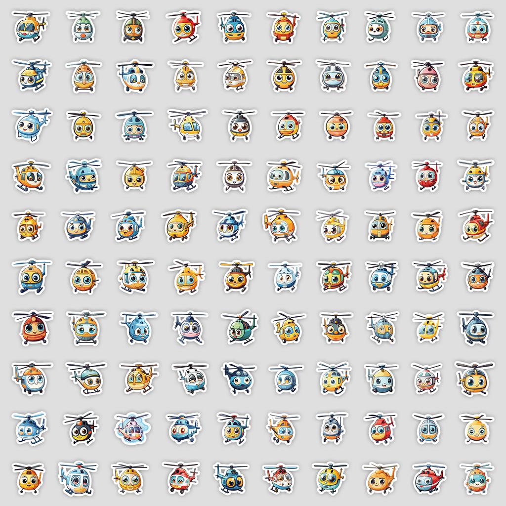 100 Cute Helicopter Series Graffiti Stickers, Creative Cartoon Stickers, Water Cup Stickers, and Waterproof Phone Stickers