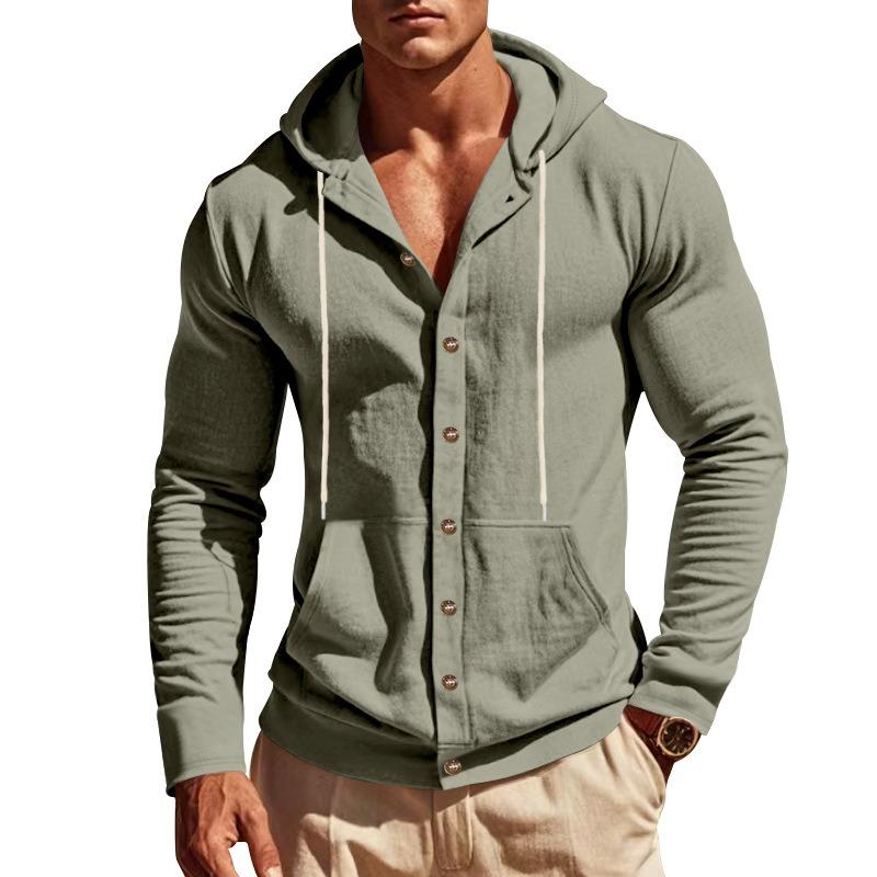 Spring and Summer New Men's Hooded Long-sleeved Shirts with Patch Pockets Casual Outer Tops
