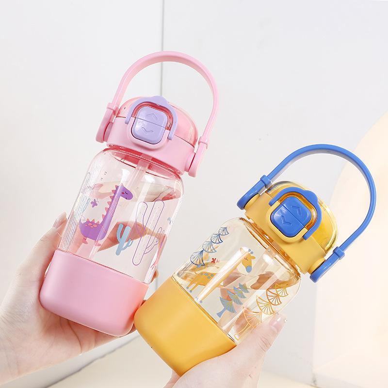 Water bottle Children's straw water cup Large capacity summer drop-proof plastic Portable high temperature resistant student kettle Cute double drink