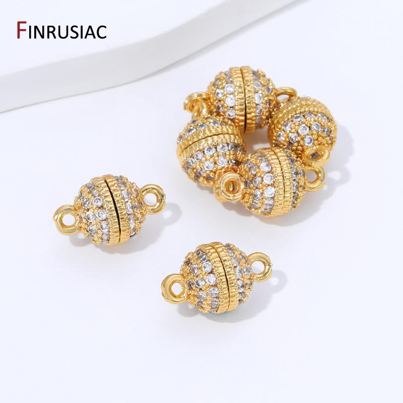 18K Gold Plated Brass Inlaid Zircon Ball Magnetic Clasps,Magnetic Lock Connector Clasps For DIY Jewelry Making Accessories