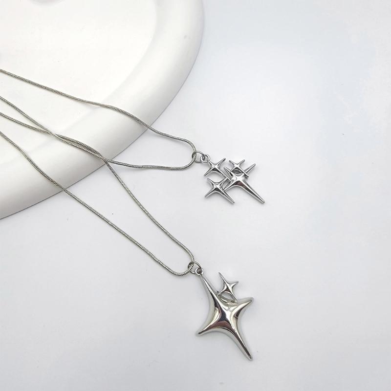 Fashion Four-Pointed Star Necklace Clavicle Chain Smooth Cross Pendant Necklace Wedding Party Jewelry for Women Girls