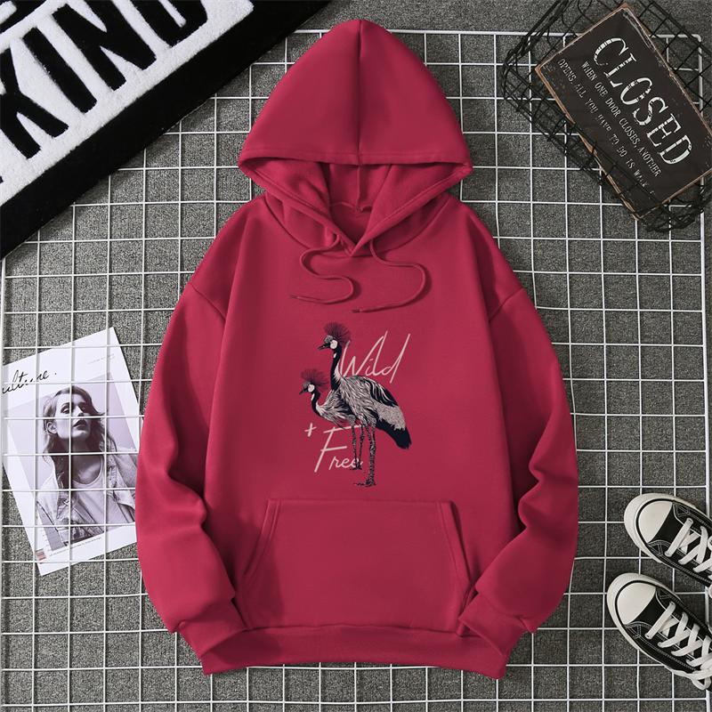 Autumn Winter Women's Thickened Fleece Hoodie Casual Long Sleeve Outerwear Printed Sweatshirt Comfortable Streetwear