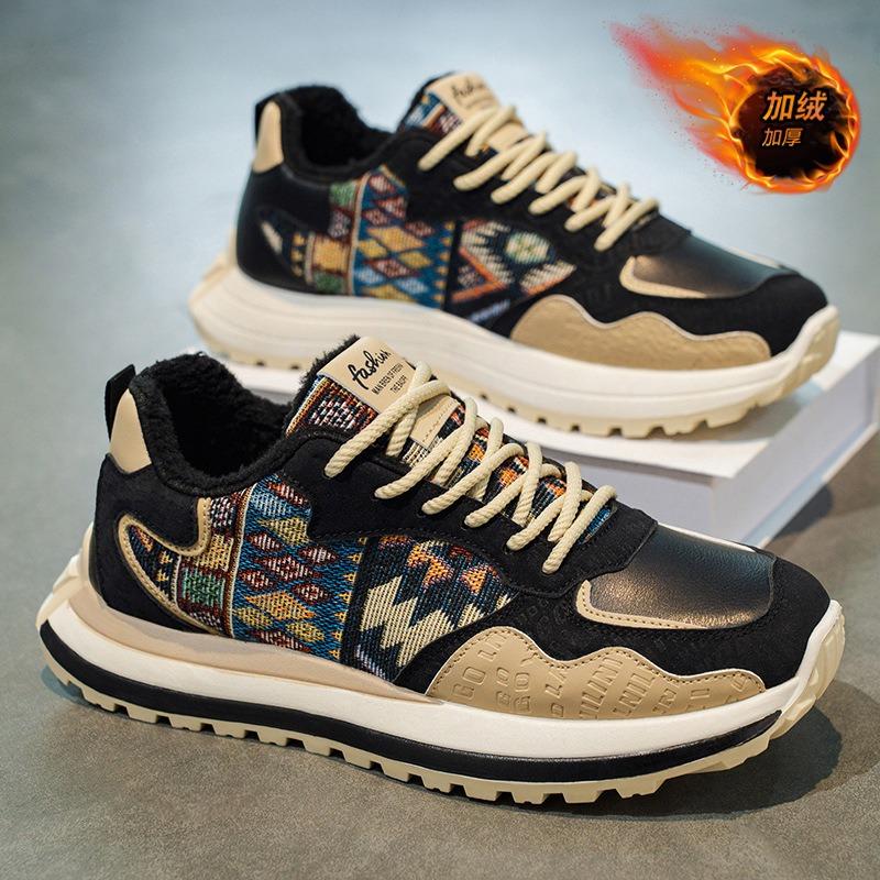 Mens Fashion Printed Embroidered Thick Sole Height Increasing Casual Sports Shoes