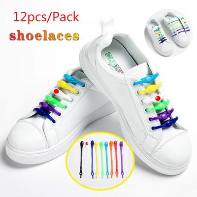 12 Stück Silikon-Schnürsenkel für Schuhe, keine Schnürsenkel, elastische Schnürsenkel, für Turnschuhe, Kinder und Erwachsene, Gummi-Schnürsenkel, Einheitsgröße, passend für alle Schuhe