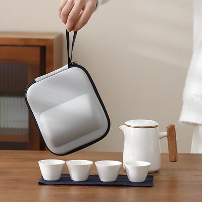 Suet Jade Porcelain Portable Travel Tea Set Small Set, One Pot Four Cups Brewing Teapot Tea Cup Kuaike Cup Kung Fu Tea Set