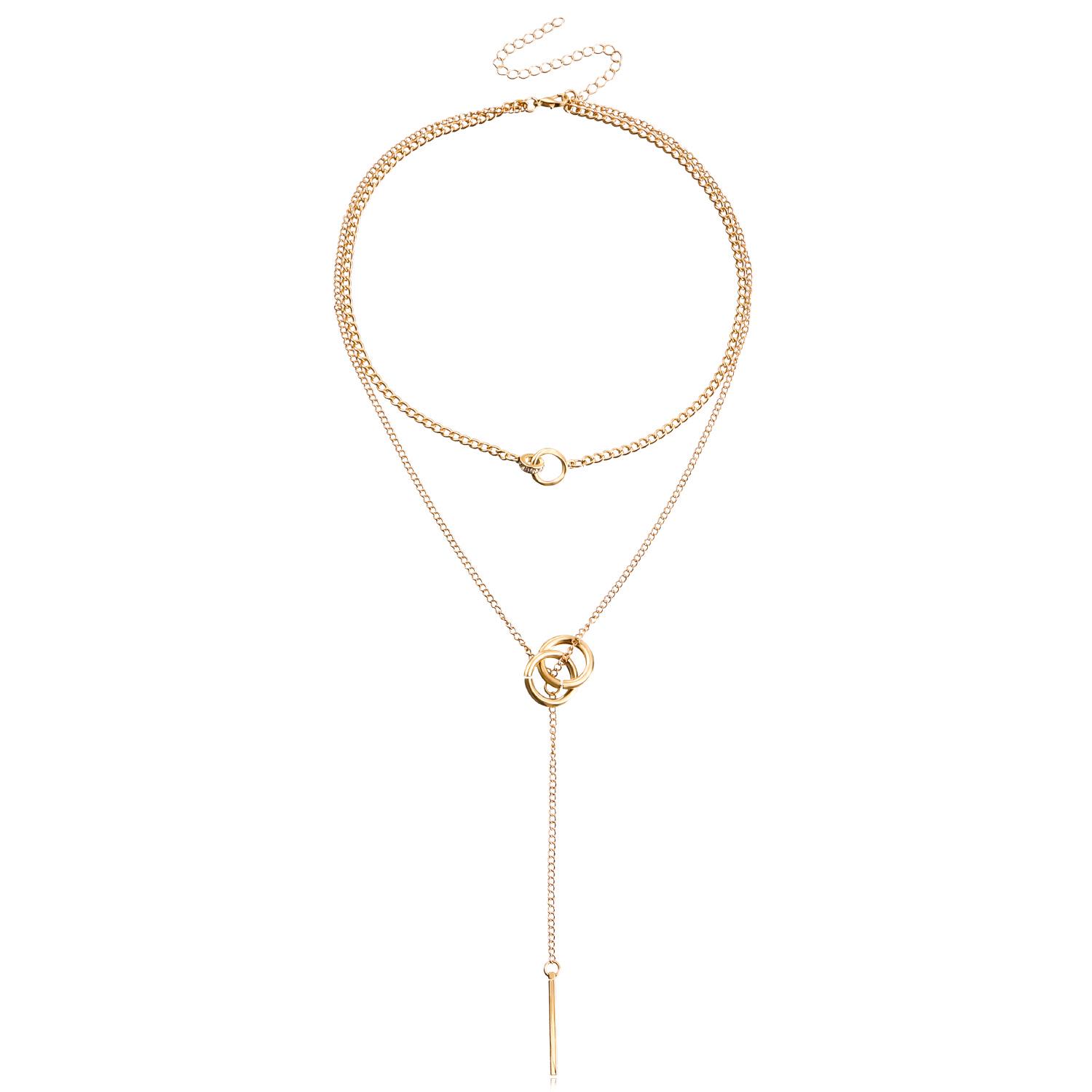 Modern Double Circle Clavicle Chain Tassel Pendant Necklace