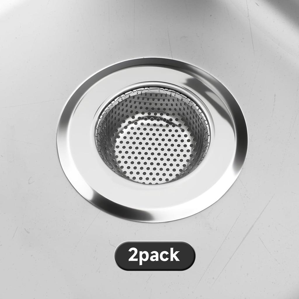 Kitchen Sink Drain Strainer, Premium Stainless Steel Rust-Proof Wide Rim Kitchen Drain Strainer Stopper Filter Basket for Kitchen Sinks (2 Pack)