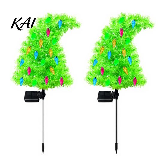 Solar Powered Path Pathway Lights Christmas Tree Garden Stake Lights, Outdoor IP65 Waterproof Crooked Lamp with Colorful Light for Stakes Patio