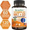 Bcuelov Vitamin K2 MK7+D3 Capsules100mcg K2+25mcg D3 2-in-1 Calcium Absorption Formula Helps with Bone Health
