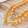High Quality 10Mm Retro Premium Mermaid Ji Gold Artificial Crystal Pearl Necklace Clavicle Chain