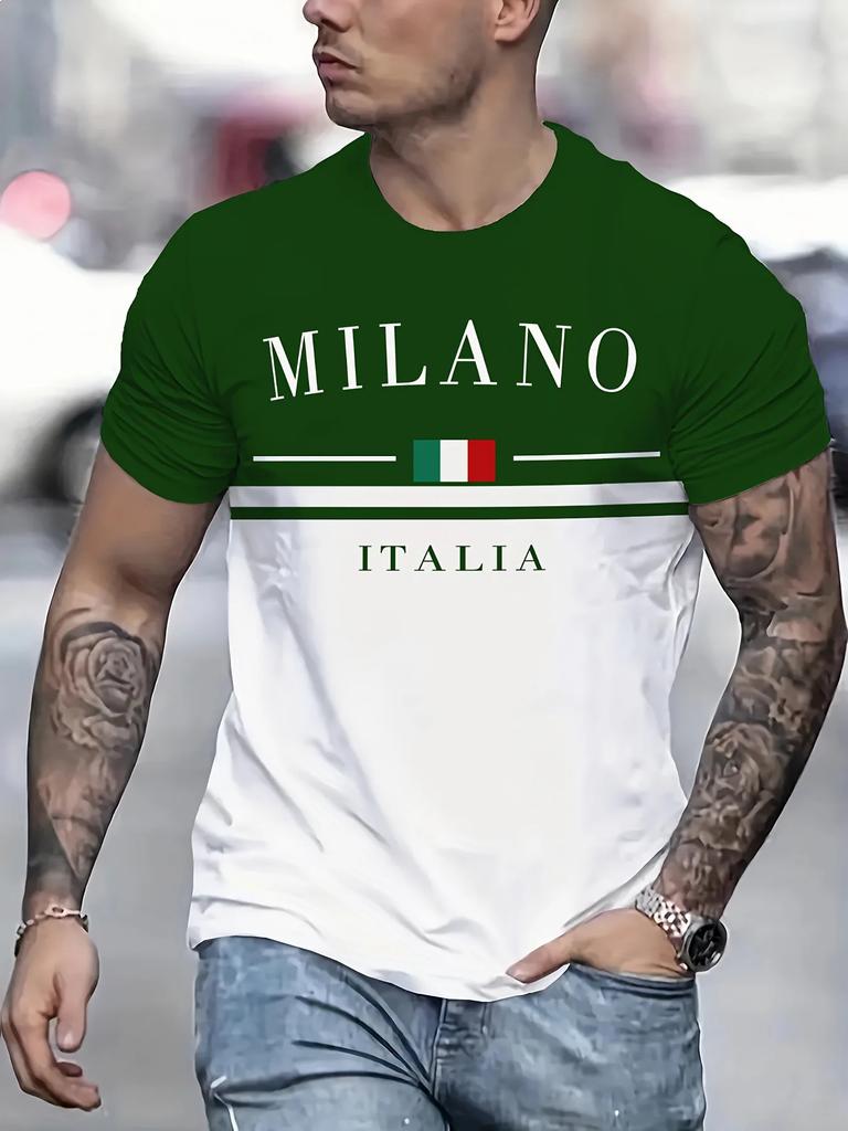 Italia Milano Pattern Lettera Stampa 3D T-shirt da Uomo Estiva Casual Manica Corta Top Personalizzato Moda Girocollo Street Wear