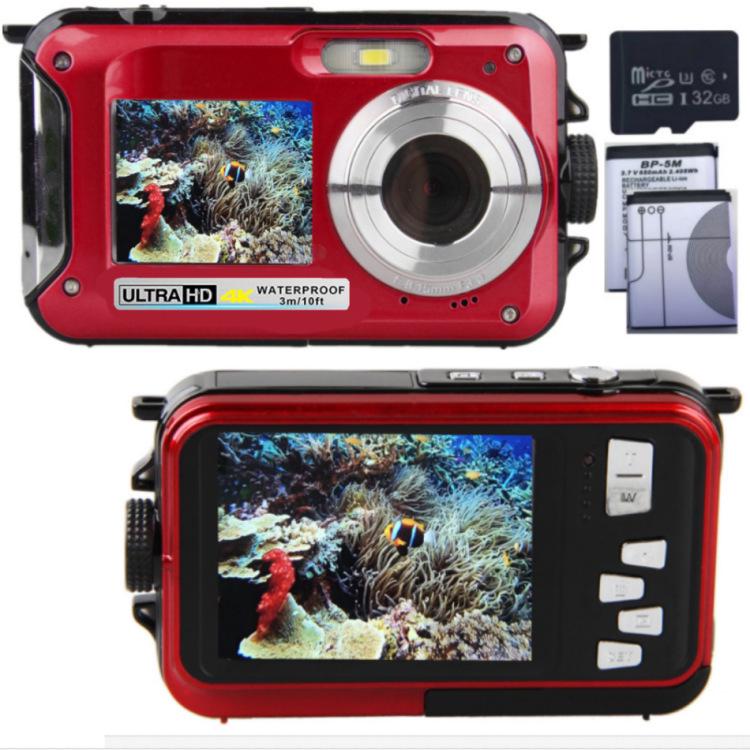 4K Doppelscreen Wasserdichte Tauchkamera 48MP 16x Zoom Taschenlampe Camcorder HD368A