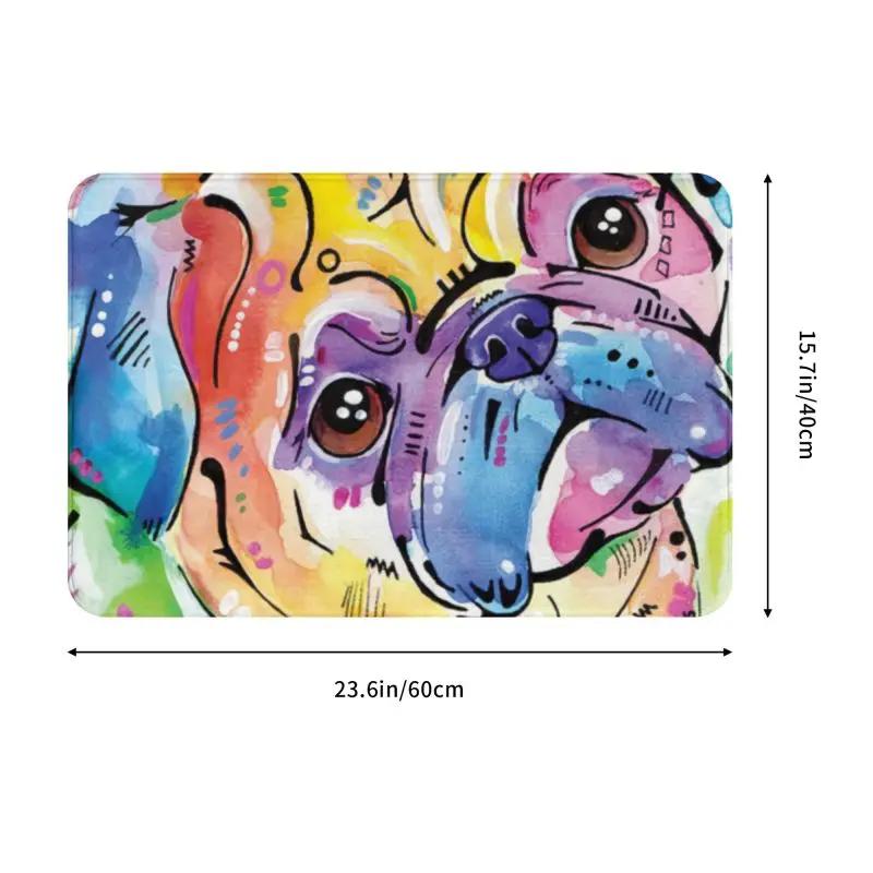 Pug Colorful Pugs Art Dog Pet Lover Floor Door Bathroom Kitchen Mat Anti-Slip Indoor Cute Pet Doormat Toilet Entrance Carpet Rug