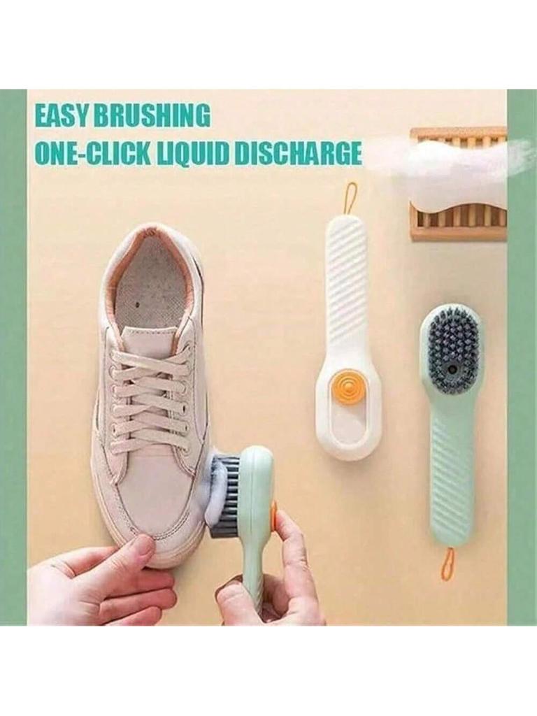 1pc Easy-To-Use White PP Multi-Functional Shoe Brush - Press-Type Built-In Liquid Dispenser, Soft Non-Destructive Bristles.