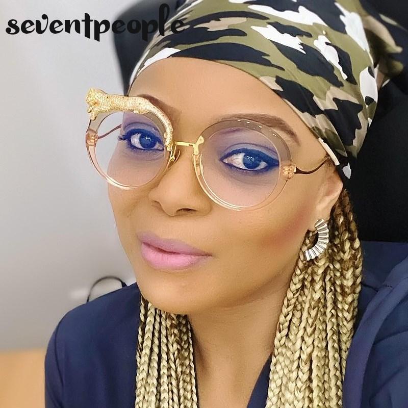 Oversized Round Sunglasses Women Big  Luxury Brand Crystal Leopard-Shaped Sun Glasses for Ladies Anti Blue Light Eyeglasses