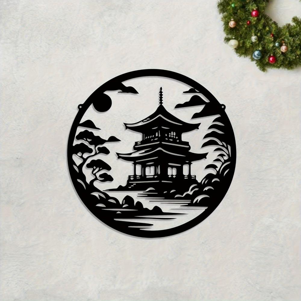 Japanese Pagoda Metal Wall Art Sculpture Mural Garden Yard Fence Weatherproof Decor Large Size Gift