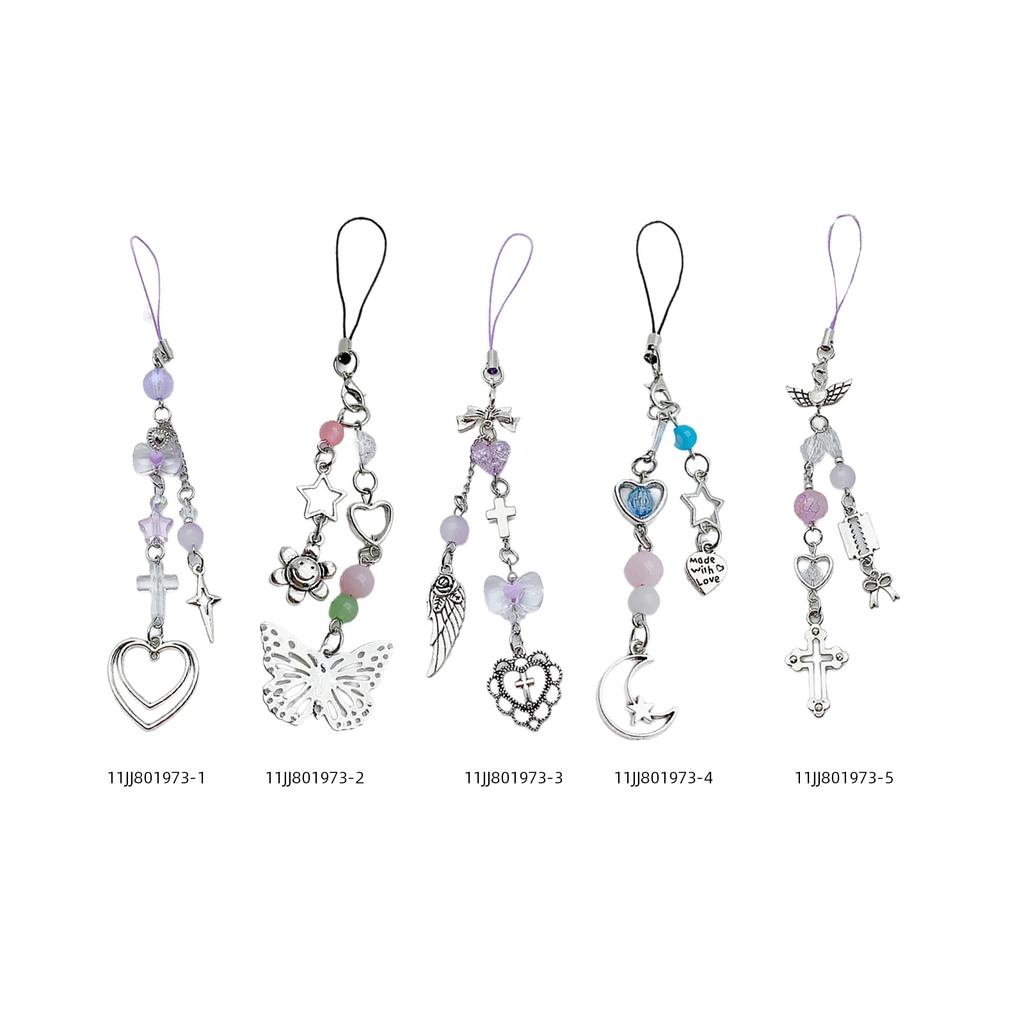 Handmade Star Bead Pendant Phone Charm Hanging Rope Bowknot Charm Keychain Antilost Cellphone Strap for Women Bag Purse