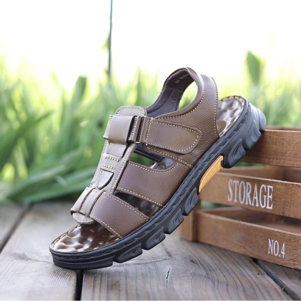 Men's Leather Roman Sandals: Non-Slip, Thick-Soled Beach Shoes