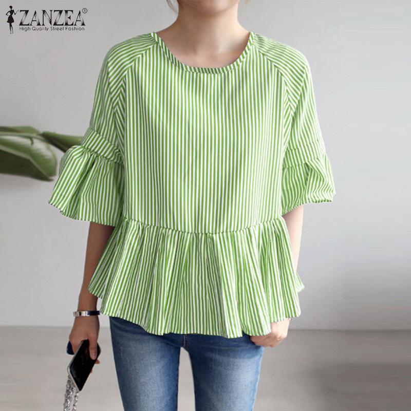 ZANZEA Dámská ležérní halenka s kulatým výstřihem a 3/4 rukávem s volným pruhem