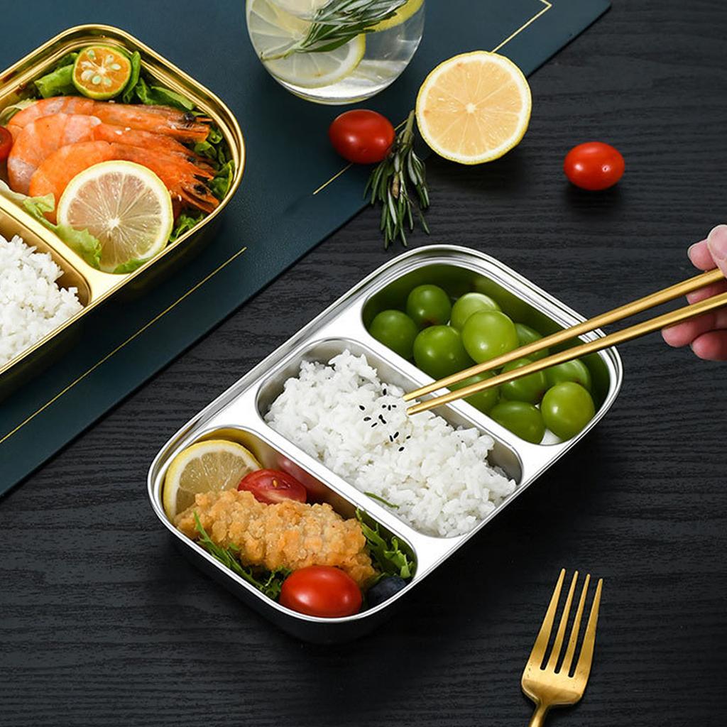 304 Stainless Steel Divided Plate with Multiple Sections Ideal for Family Meals School Lunches and Office Bento