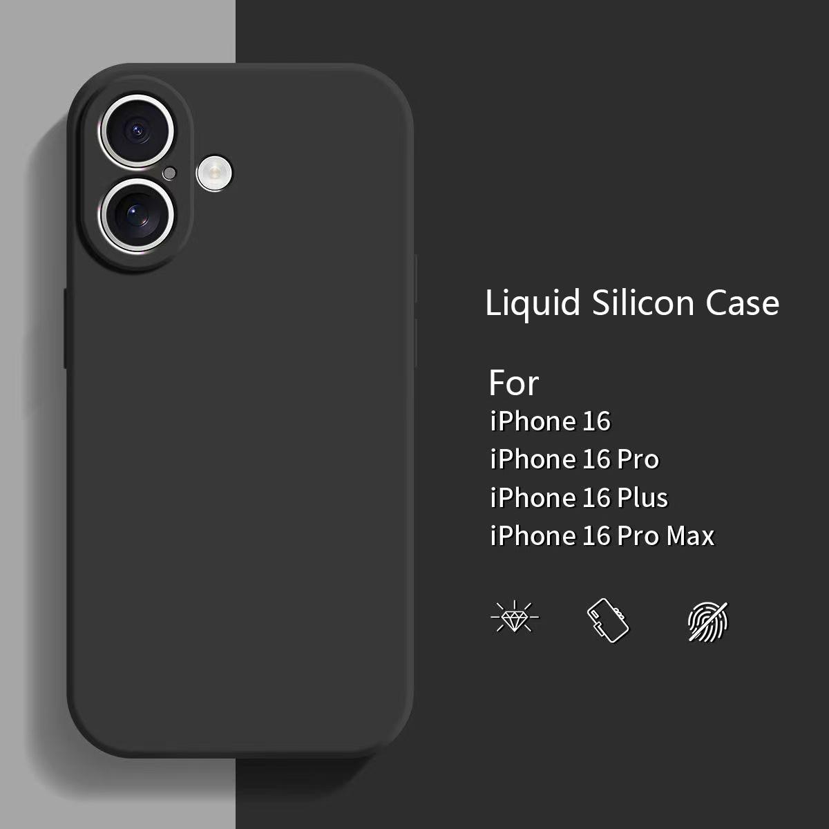 

Для iPhone 16 Pro Max жидкий силиконовый защитный чехол для iPhone16 Pro Max Plus противоударный чехол for iphone 16 чёрный