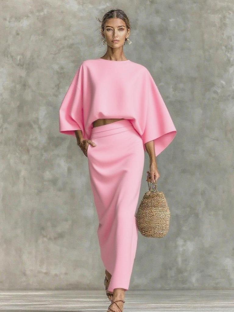 Women's Autumn New Style High Waist Long Dress Set with Long Sleeve Loose Top for Work