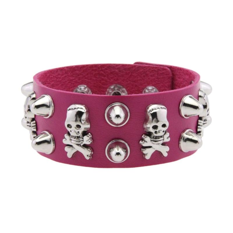 

Unisex Gothic Bracelet With Punk Inspired Skull Charm and Sturdy PU Materials for Concert Outfits рожевий червоний колір