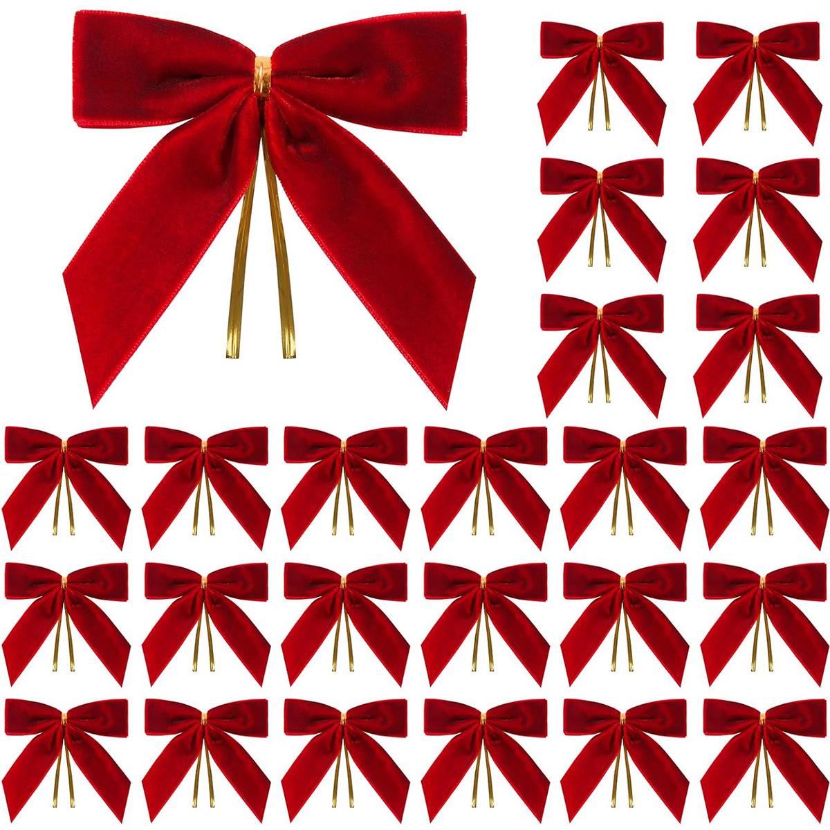 

24pcs Christmas Bowknot Decoration Exquisite Holiday Bow Xmas Tree Velvet Bows Gift Wrapping Crafts Home Hanging Decor
