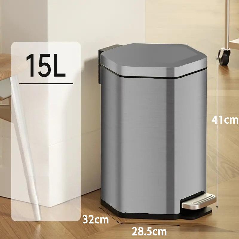 Stainless Steel Trash Bin Kitchen Pedal Trash Can Large Capacity Wastebasket Bedroom Dump Luxury Antiodor Home Garbage Container