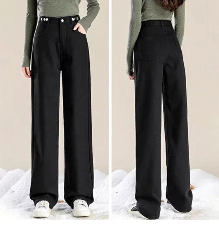 

Девичьи толстые джинсы из денима на флисовой подкладке, стройнящие и облегающие бедра, свободного прямого кроя, широкие штанины, длиной до пола для осени/зимы. XS