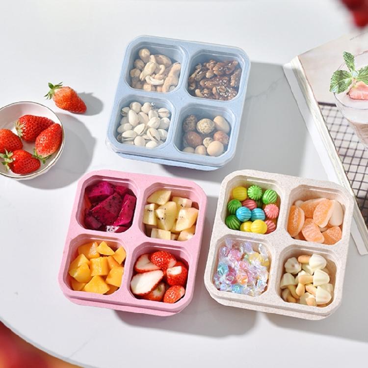 Plastic Snacks Tray with Clear Lid Stylish Dried Fruit Storage Box with 4 Compartments Reusable Food Storage Container