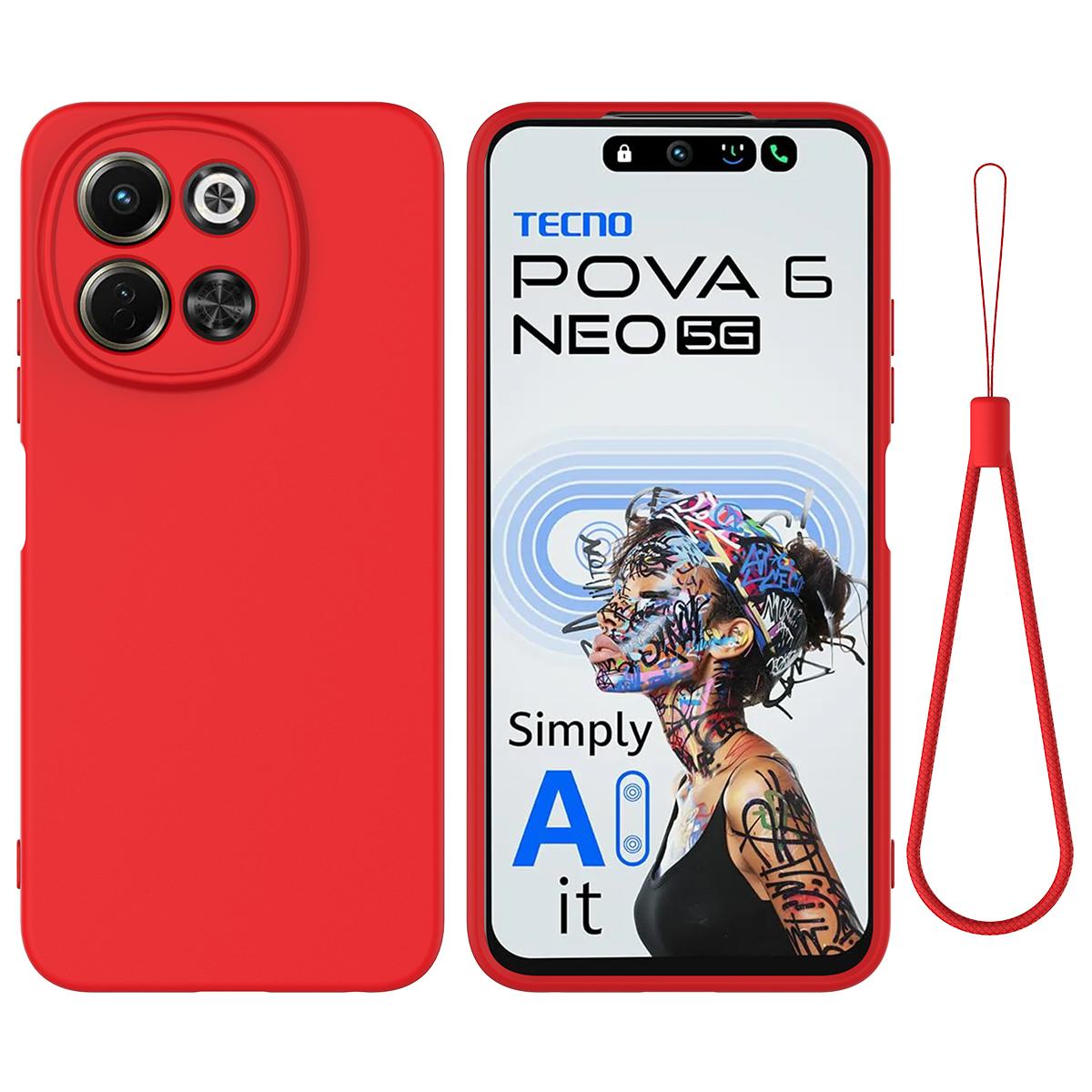 

Для TECNO Spark 30 5G/Pova 6 Neo 5G Чехол Жидкий силиконовый Чехол на заднюю панель телефона с ремешком для руки Red