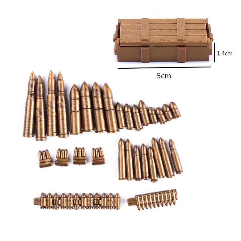 MOC WK2 Militärische Ausrüstung Baustein Set Soldat Waffe Kugel RPG Rakete Waffen Kiste Motorrad Barriere Zaun Ölfass Baustein Spielzeug