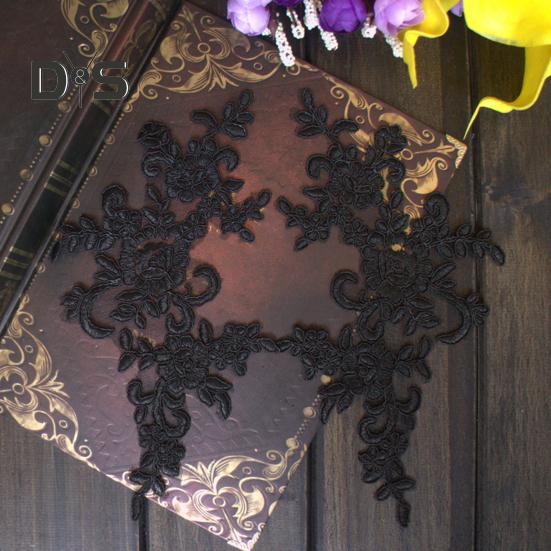 2 Pcs Embroidery Lace Applique Sewing Flower Fabric Collar Patch Motif Wedding Gown Dress Bridal DIY Crafts for Daily Wear Tailor Shops