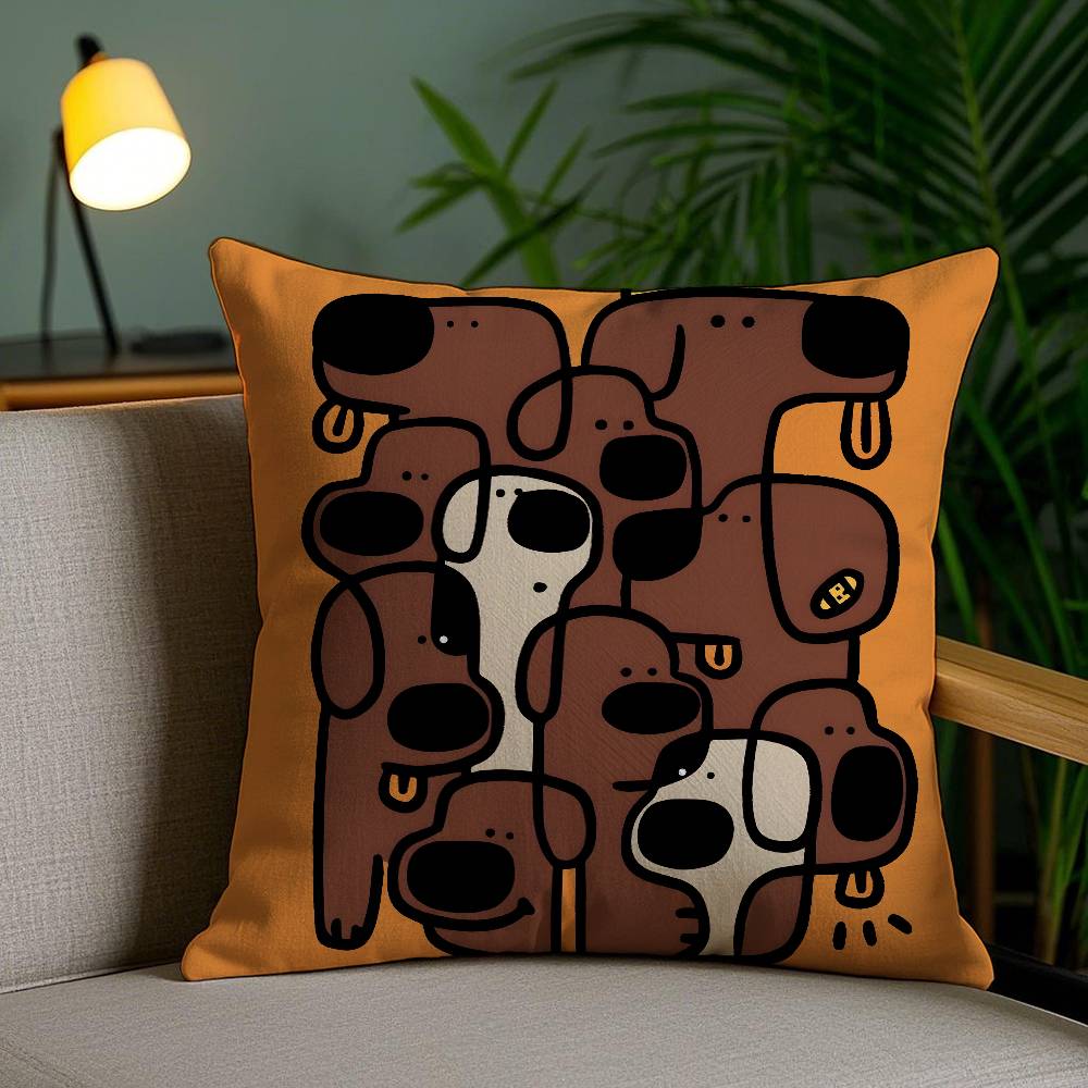 

Abstract Funny Creative Dog Cartoon Pillow Case Anti-dustmite Pillowcase Invisible zipper silky short plush Sofa cushion cover 12x12Inch