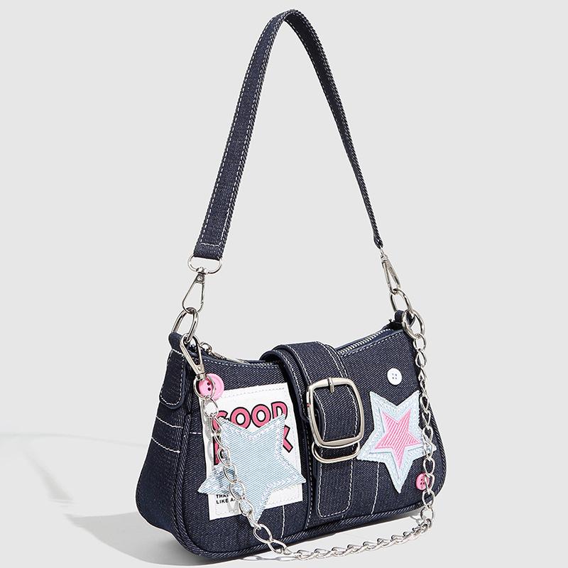 Premium Denim Canvas Bag Bag Women'S Versatile Chain Underarm Bag Fashion Shoulder Baguette Bag