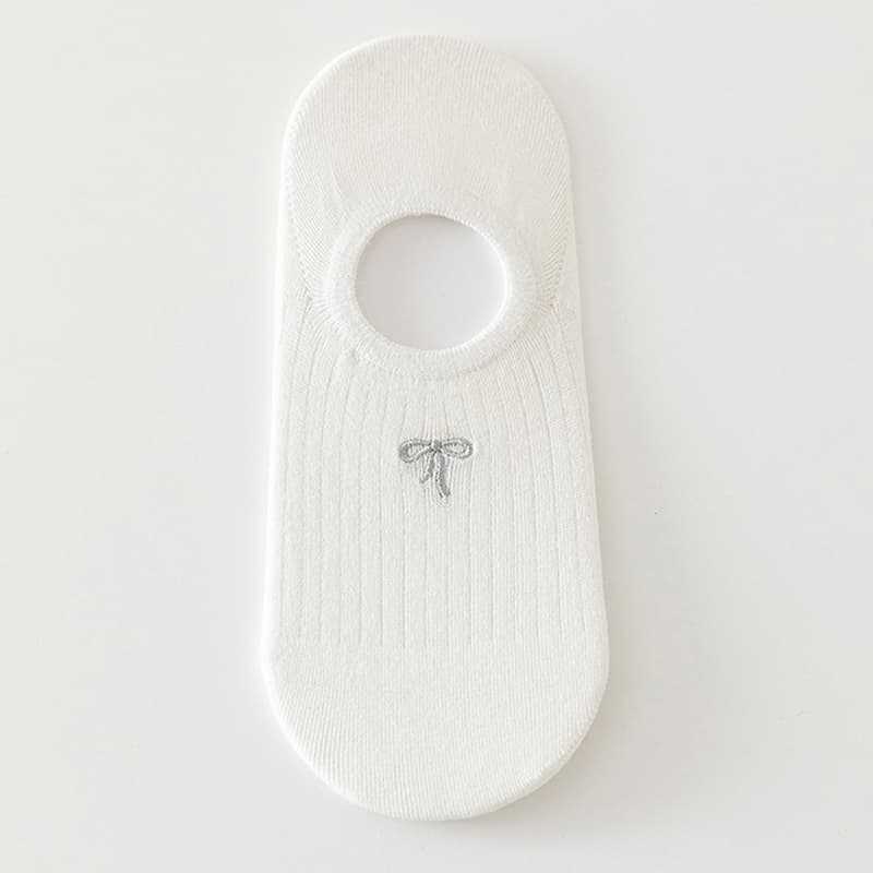 Women's Spring and Summer Thin Sweet Cartoon Embroidered Silicone Non Slip Bow Breathable Boat Socks