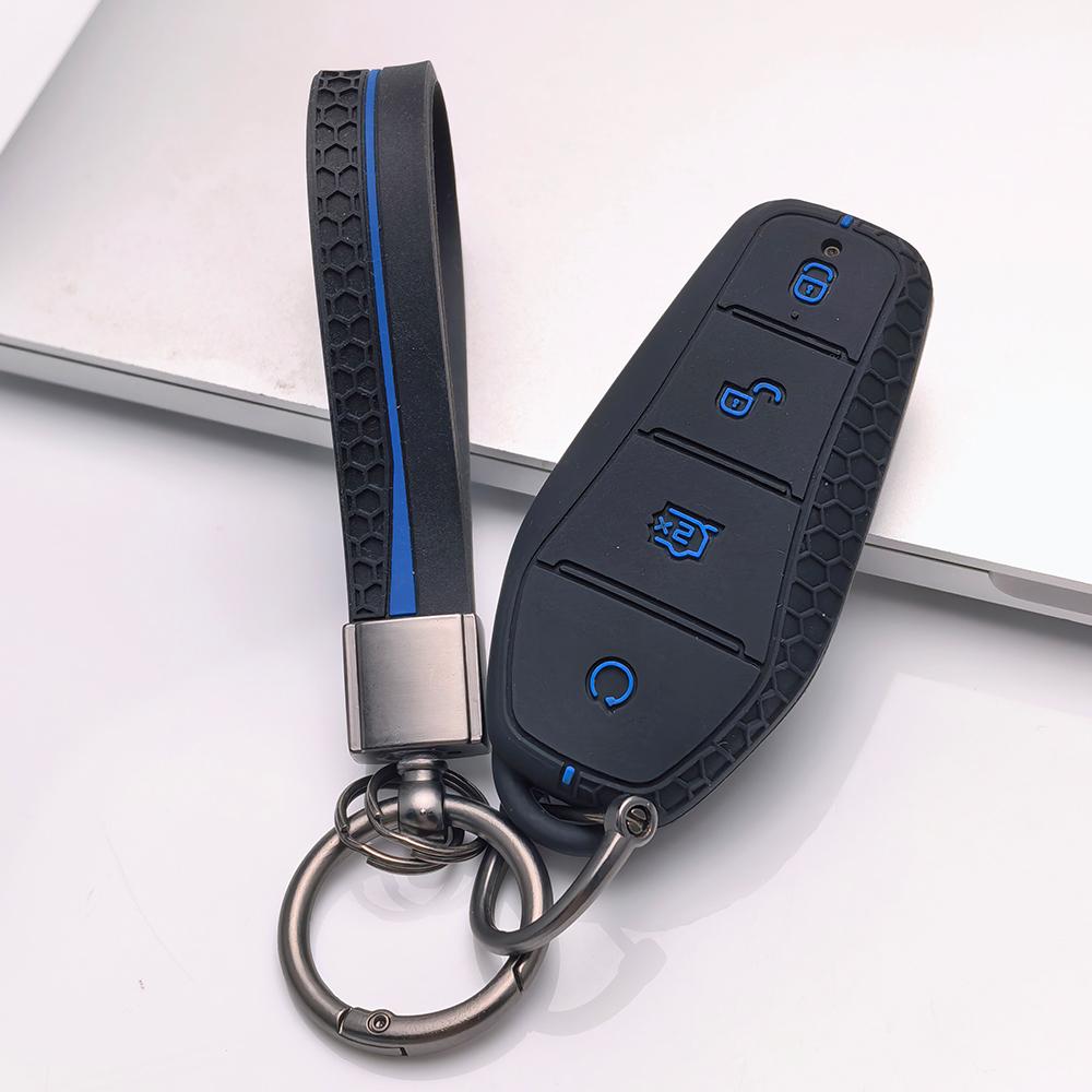 Key Fob Cover for BYD Han Dolphin Seal with Keychain Anti-Scratch Surface Shockproof Structure Soft Grip Texture Easy Install Design